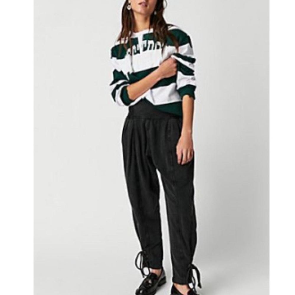 Free People Black Track Pants High-Waisted Satin